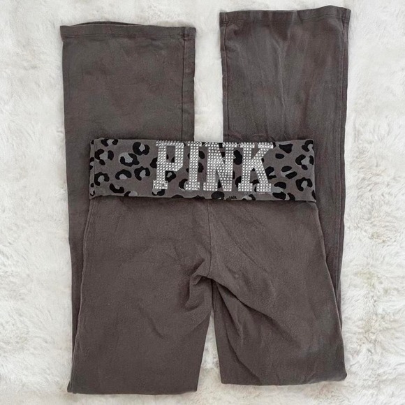 Victoria's Secret PINK Pants - PINK Victoria's Secret Gray Leopard Waistband Track Pants with Rhinestone Logo